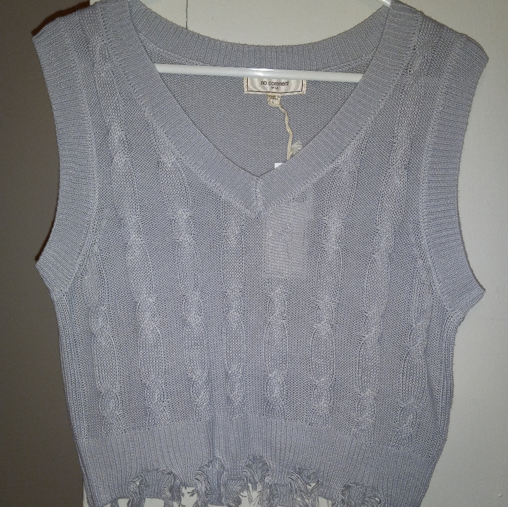 Light grey distressed cropped sweater